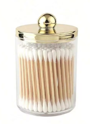 Wattestäbchen-Ballpolsterhalter, Kunststoff-Organizer mit Deckel, 10 oz Wattestäbchen-Apothekerglas, transparenter Organizer, Kosmetik-Organizer