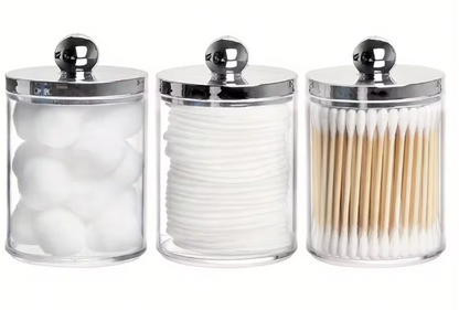 Wattestäbchen-Ballpolsterhalter, Kunststoff-Organizer mit Deckel, 10 oz Wattestäbchen-Apothekerglas, transparenter Organizer, Kosmetik-Organizer