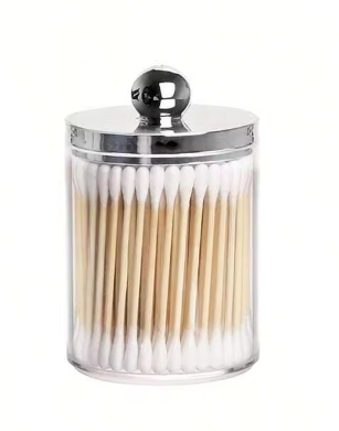 Wattestäbchen-Ballpolsterhalter, Kunststoff-Organizer mit Deckel, 10 oz Wattestäbchen-Apothekerglas, transparenter Organizer, Kosmetik-Organizer